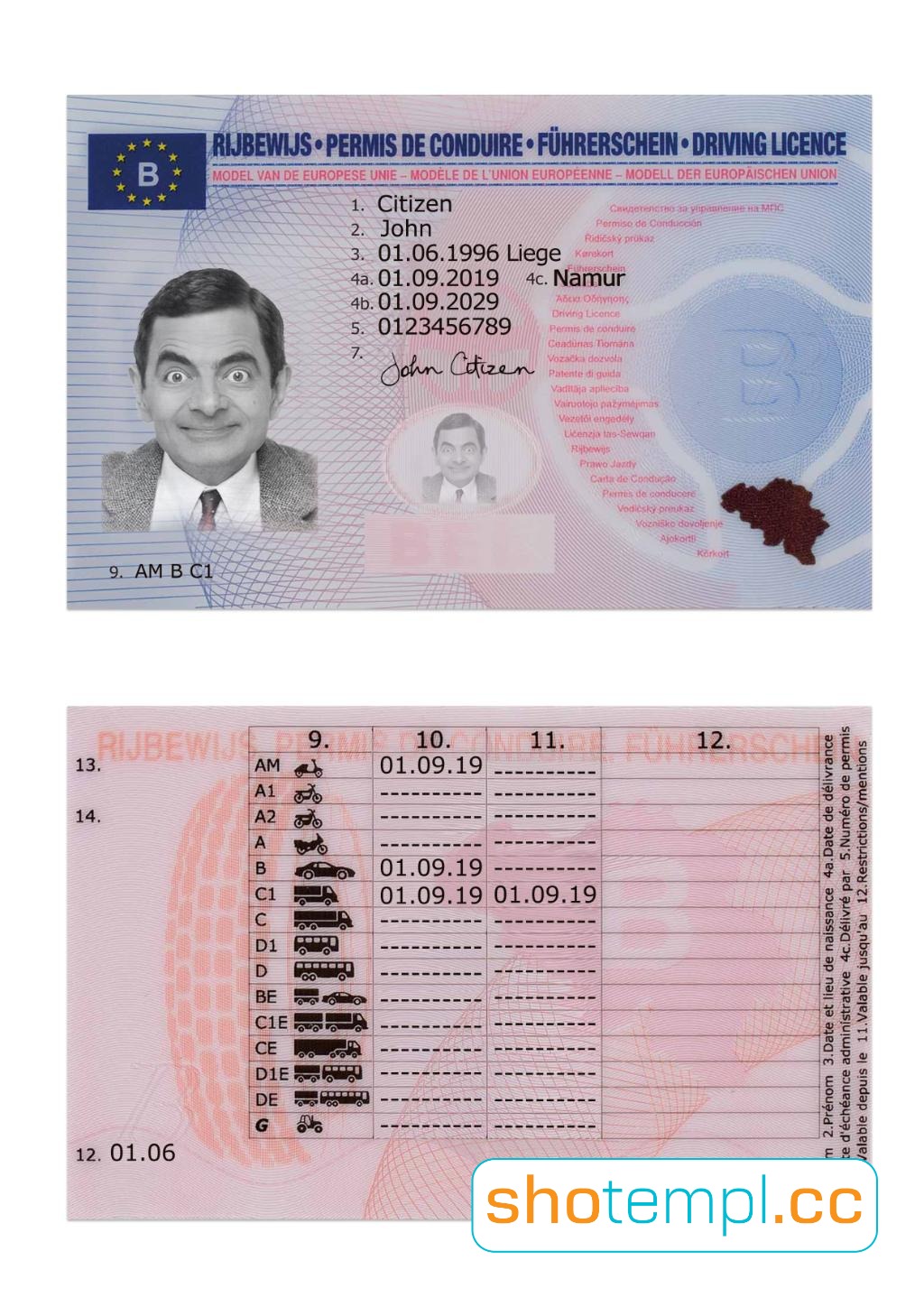 Belgium Driver License PSD Template